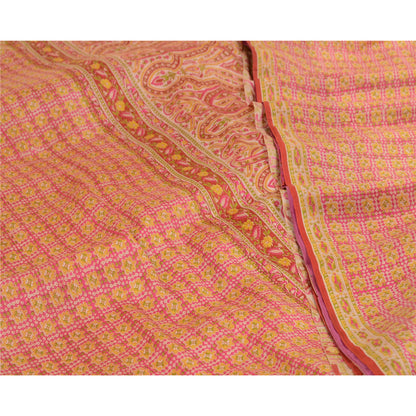 Санскрити Винтажные сари розовые 100% чистый шелк напечатанный сари цветочный ремесло устойчивая ткань