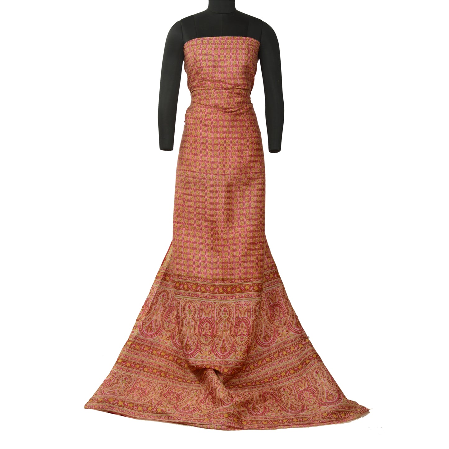 Санскрити Винтажные сари розовые 100% чистый шелк напечатанный сари цветочный ремесло устойчивая ткань