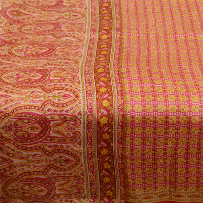 Санскрити Винтажные сари розовые 100% чистый шелк напечатанный сари цветочный ремесло устойчивая ткань