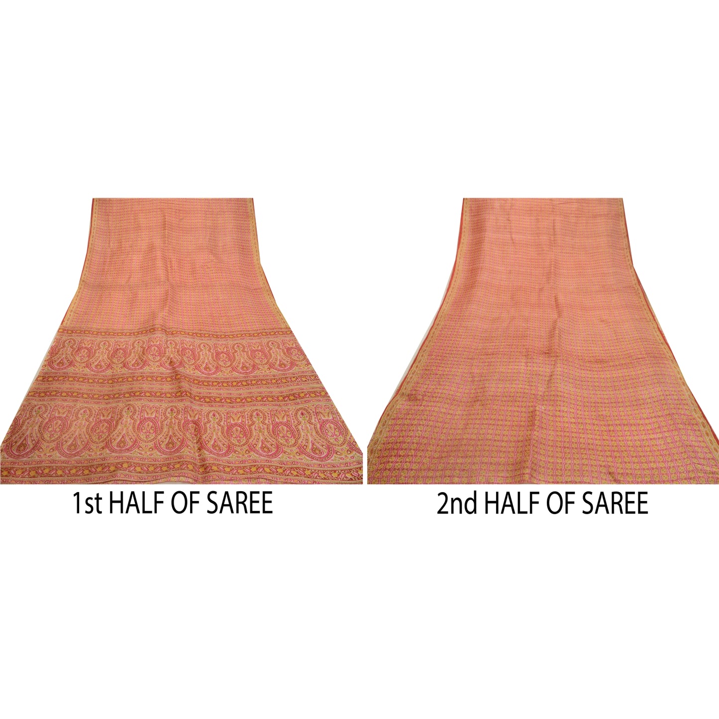 Санскрити Винтажные сари розовые 100% чистый шелк напечатанный сари цветочный ремесло устойчивая ткань