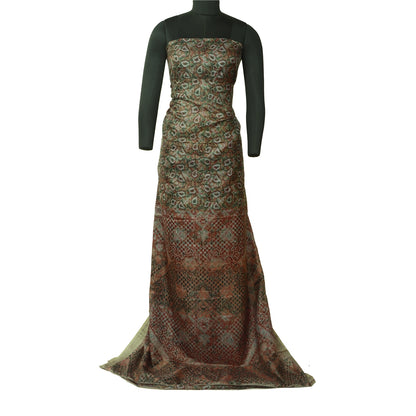 Sanskriti Vintage Sarees Indian Green 100% Pure Silk Printed Sari Craft Sustainable Fabric