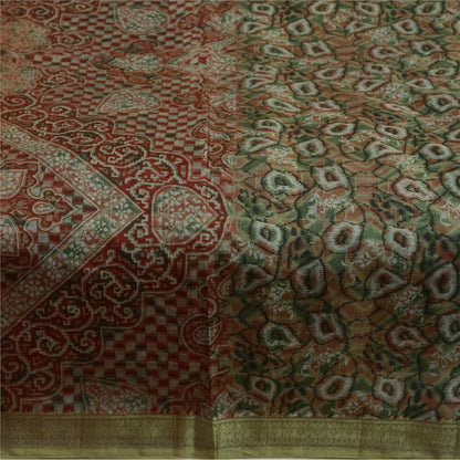 Sanskriti Vintage Sarees Indian Green 100% Pure Silk Printed Sari Craft Sustainable Fabric