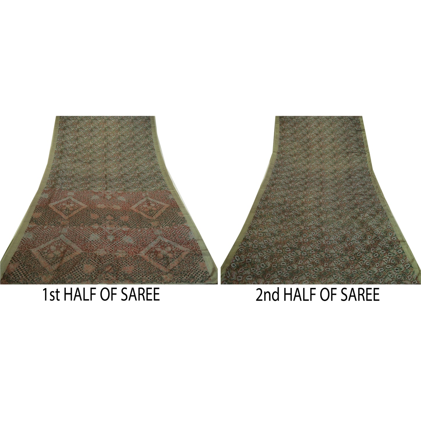 Sanskriti Vintage Sarees Indian Green 100% Pure Silk Printed Sari Craft Sustainable Fabric