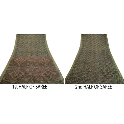 Sanskriti Vintage Sarees Indian Green 100% Pure Silk Printed Sari Craft Sustainable Fabric