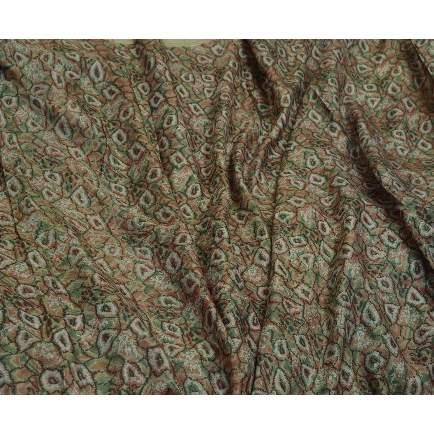 Sanskriti Vintage Sarees Indian Green 100% Pure Silk Printed Sari Craft Sustainable Fabric