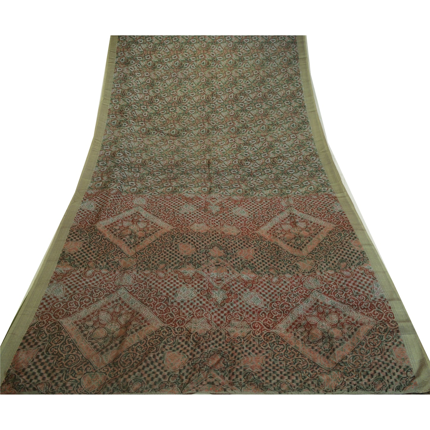 Sanskriti Vintage Sarees Indian Green 100% Pure Silk Printed Sari Craft Sustainable Fabric