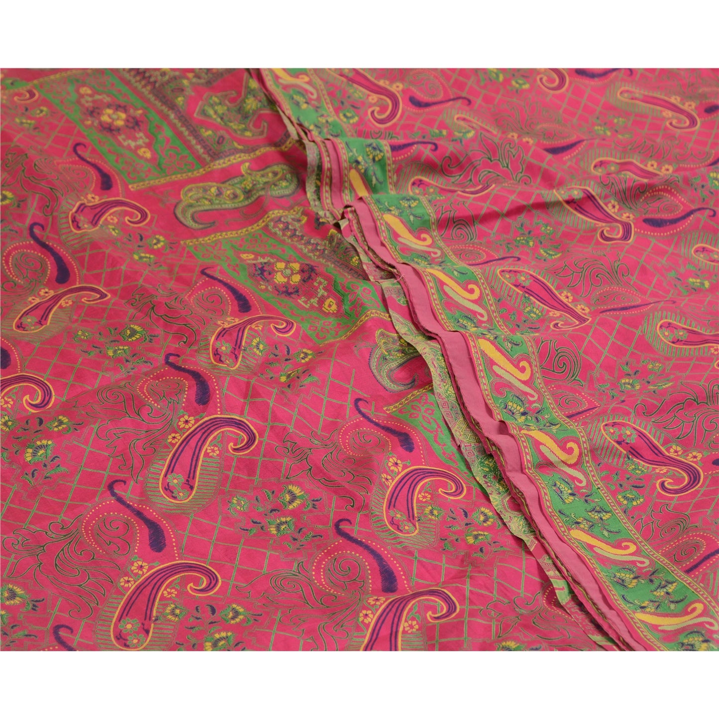 Sanskriti Vintage Sarees Quilting Felting Craft Sustainable Fabric Pink Print Pure Silk Sari