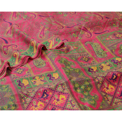 Sanskriti Vintage Sarees Quilting Felting Craft Sustainable Fabric Pink Print Pure Silk Sari