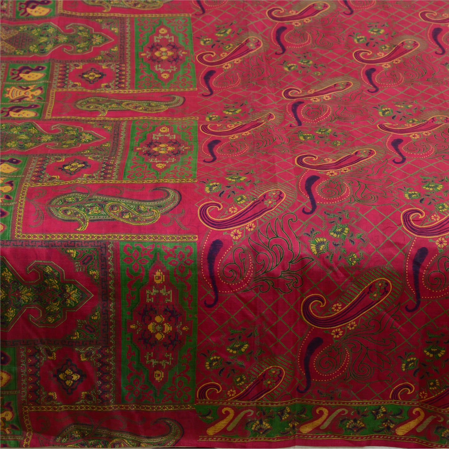 Sanskriti Vintage Sarees Quilting Felting Craft Sustainable Fabric Pink Print Pure Silk Sari