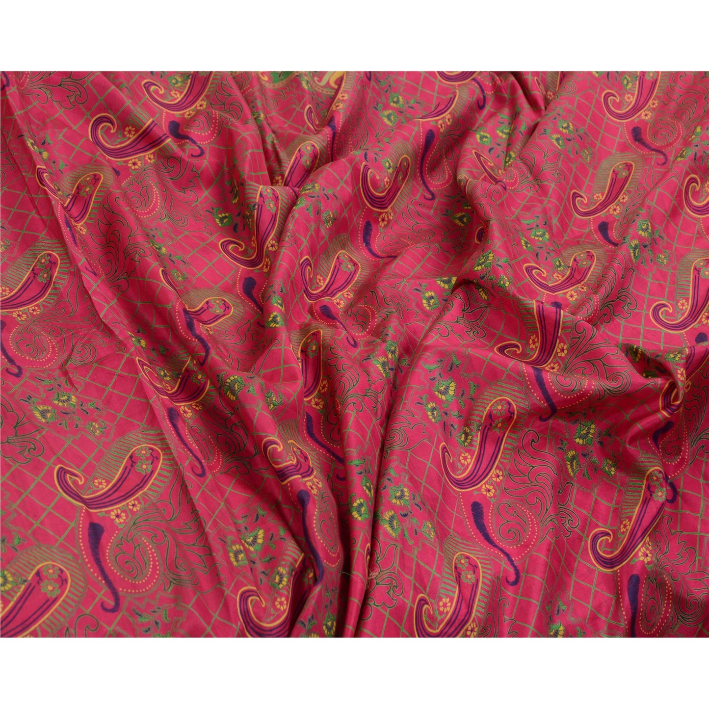 Sanskriti Vintage Sarees Quilting Felting Craft Sustainable Fabric Pink Print Pure Silk Sari