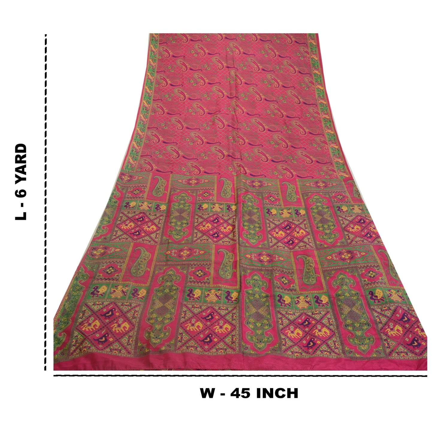 Sanskriti Vintage Sarees Quilting Felting Craft Sustainable Fabric Pink Print Pure Silk Sari