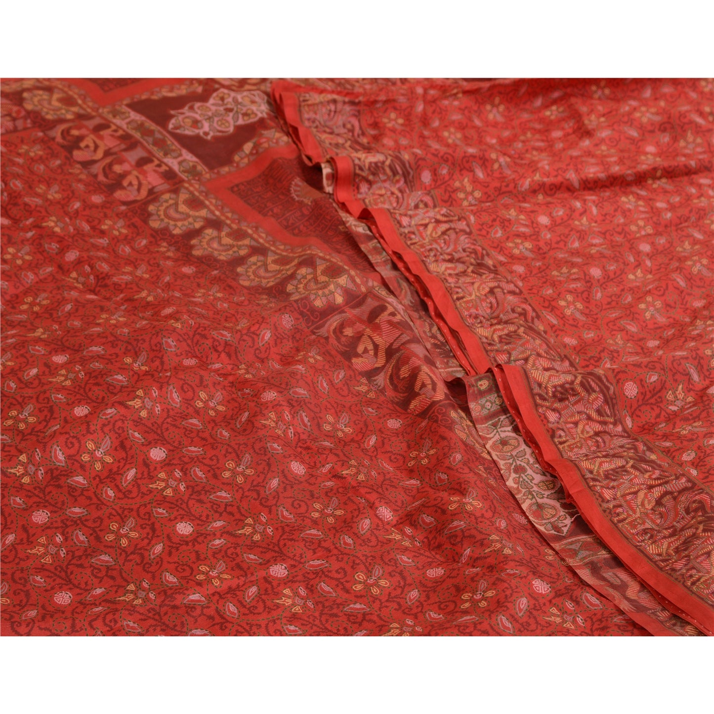 Sanskriti Vintage Sarees Scarlet Human Printed Pure Silk Sari Soft Craft Sustainable Fabric
