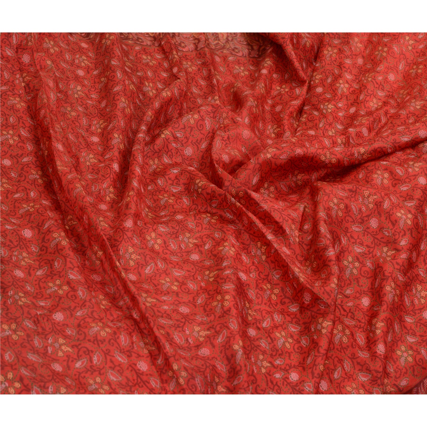 Sanskriti Vintage Sarees Scarlet Human Printed Pure Silk Sari Soft Craft Sustainable Fabric