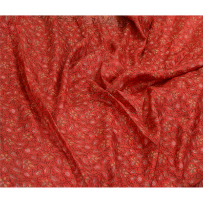 Sanskriti Vintage Sarees Scarlet Human Printed Pure Silk Sari Soft Craft Sustainable Fabric