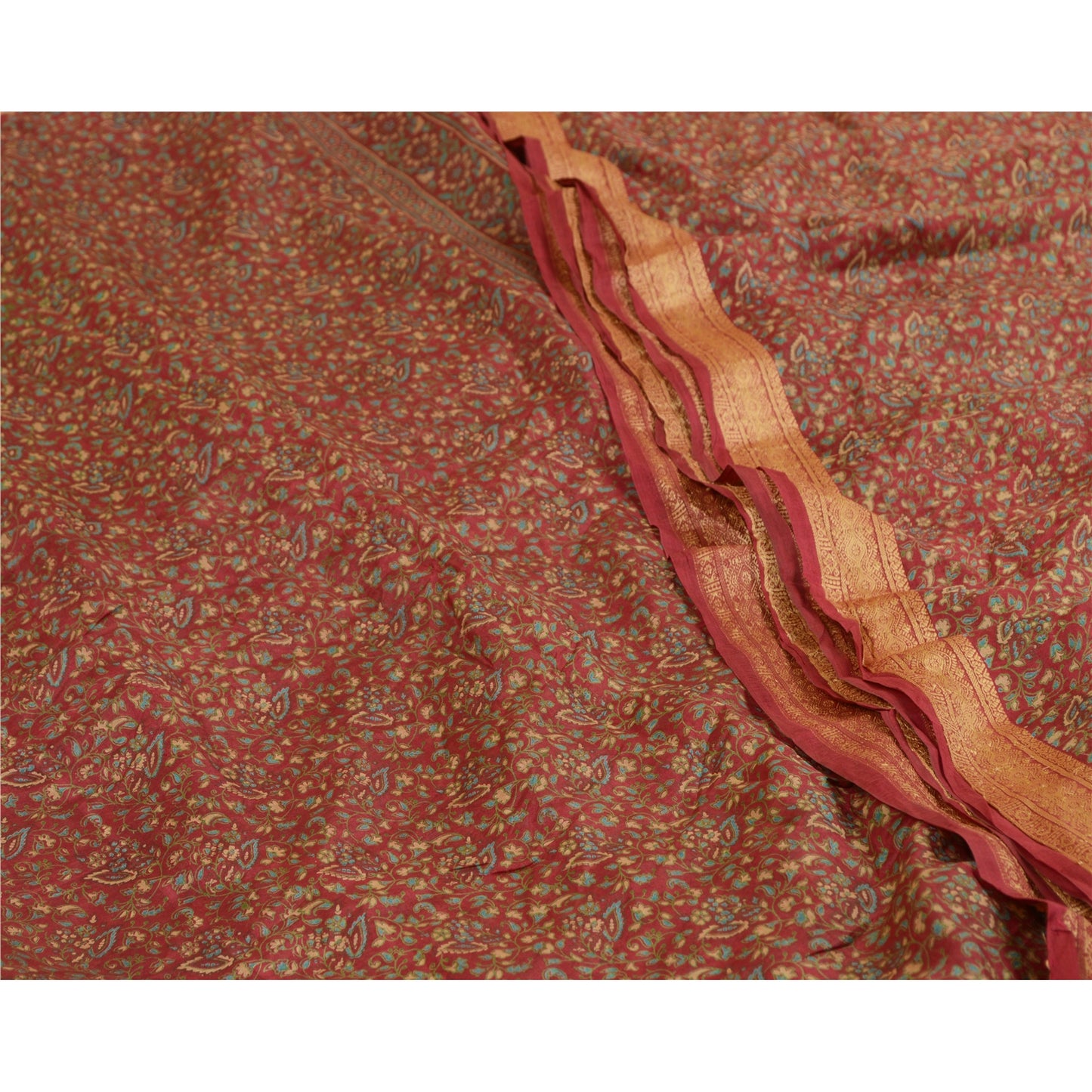 Sanskriti Vintage Sarees Indian Blush-Pink Pure Silk Printed Sari Craft Sustainable Fabric