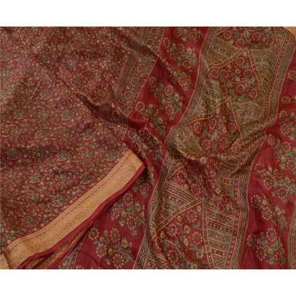 Sanskriti Vintage Sarees Indian Blush-Pink Pure Silk Printed Sari Craft Sustainable Fabric