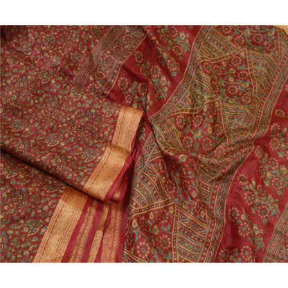 Sanskriti Vintage Sarees Indian Blush-Pink Pure Silk Printed Sari Craft Sustainable Fabric