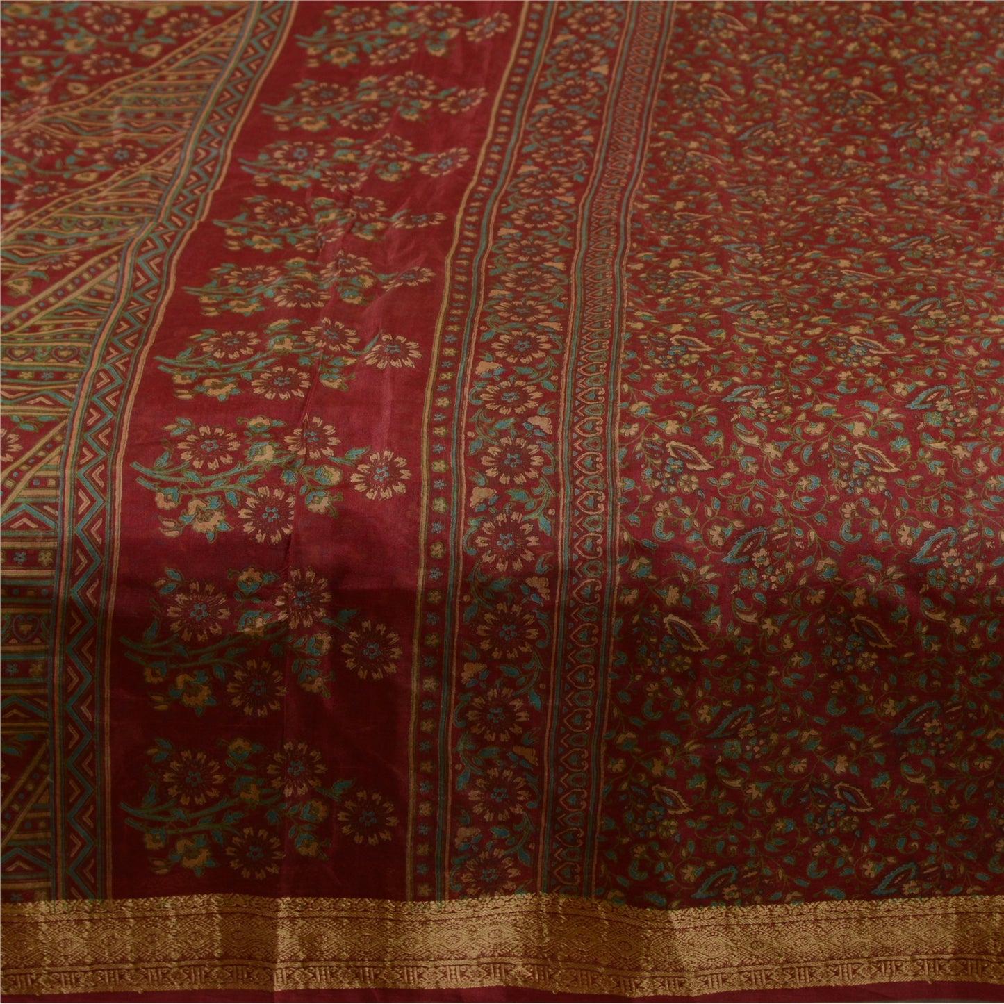 Sanskriti Vintage Sarees Indian Blush-Pink Pure Silk Printed Sari Craft Sustainable Fabric