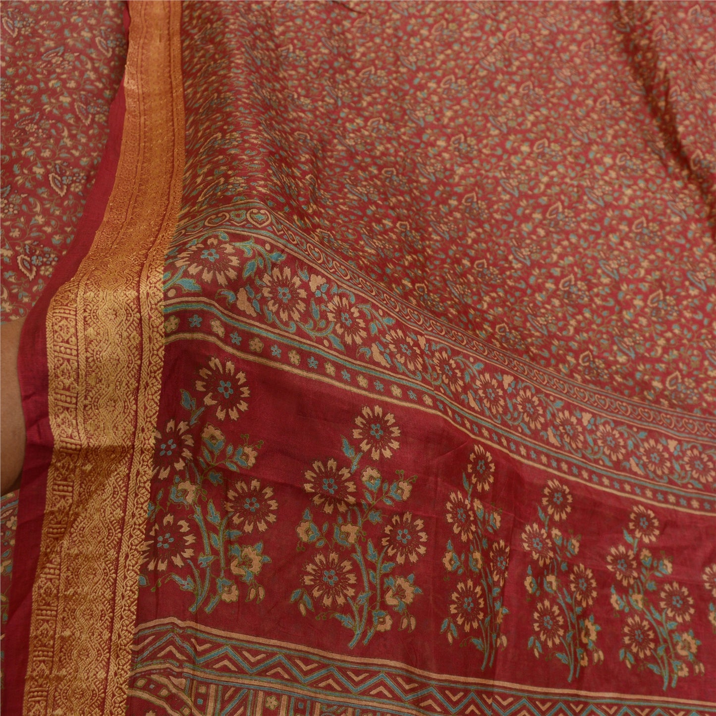 Sanskriti Vintage Sarees Indian Blush-Pink Pure Silk Printed Sari Craft Sustainable Fabric