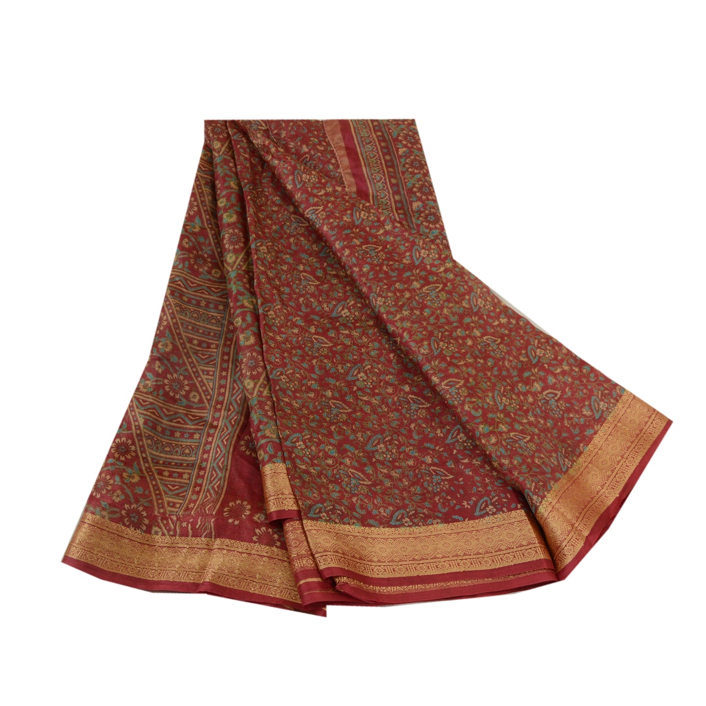 Sanskriti Vintage Sarees Indian Blush-Pink Pure Silk Printed Sari Craft Sustainable Fabric