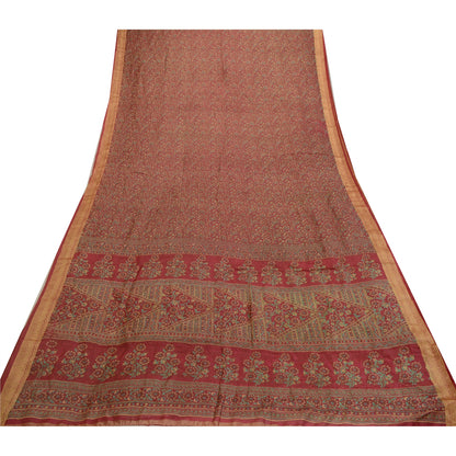 Sanskriti Vintage Sarees Indian Blush-Pink Pure Silk Printed Sari Craft Sustainable Fabric
