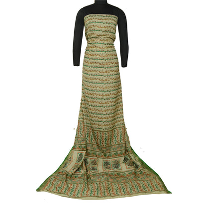 Sanskriti Vintage Sarees Ivory Zari Border Pure Silk Printed Sari Craft Sustainable Fabric