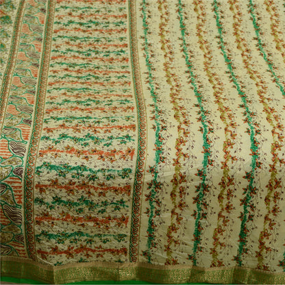 Sanskriti Vintage Sarees Ivory Zari Border Pure Silk Printed Sari Craft Sustainable Fabric