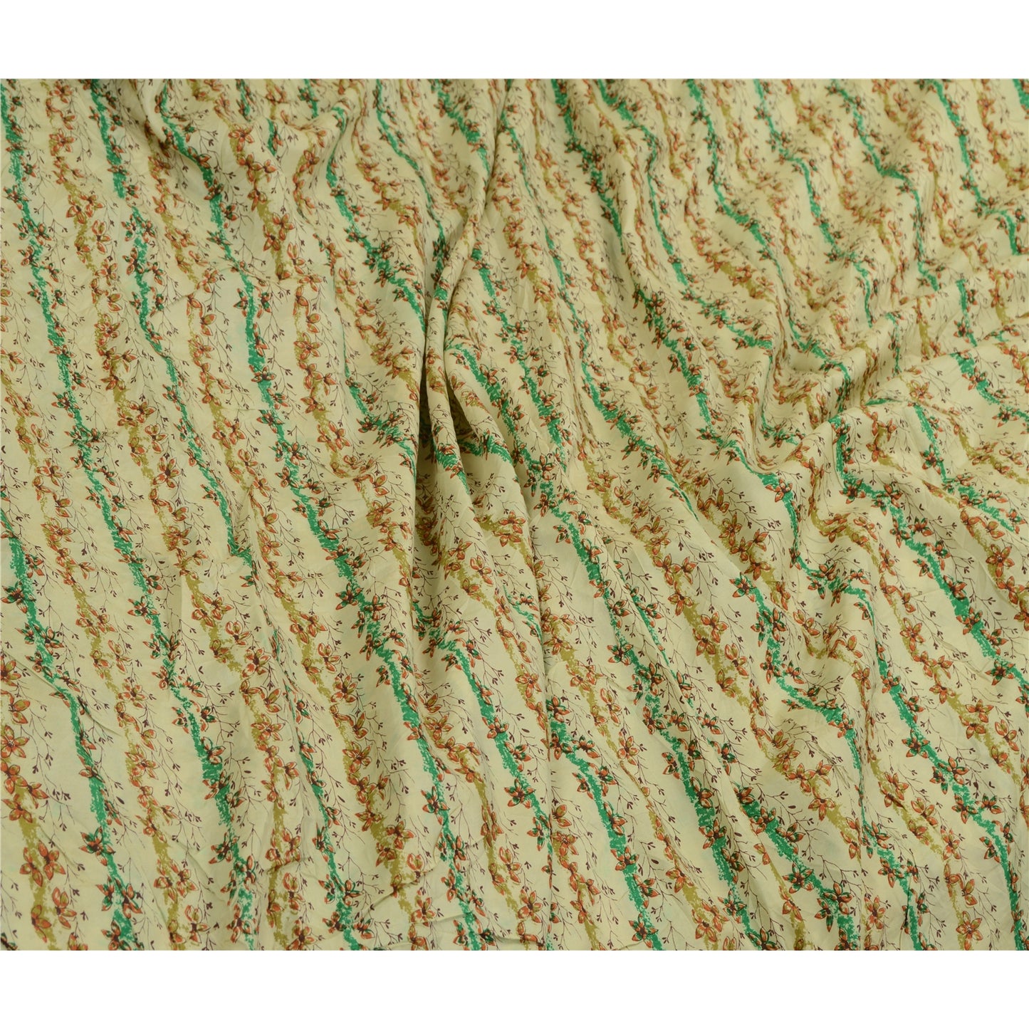 Sanskriti Vintage Sarees Ivory Zari Border Pure Silk Printed Sari Craft Sustainable Fabric