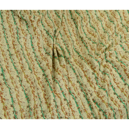 Sanskriti Vintage Sarees Ivory Zari Border Pure Silk Printed Sari Craft Sustainable Fabric