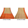 Sanskriti Vintage Sarees Cream & Orange Pure Silk Printed Sari 5yd Craft Sustainable Fabric