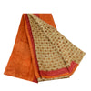 Sanskriti Vintage Sarees Cream & Orange Pure Silk Printed Sari 5yd Craft Sustainable Fabric