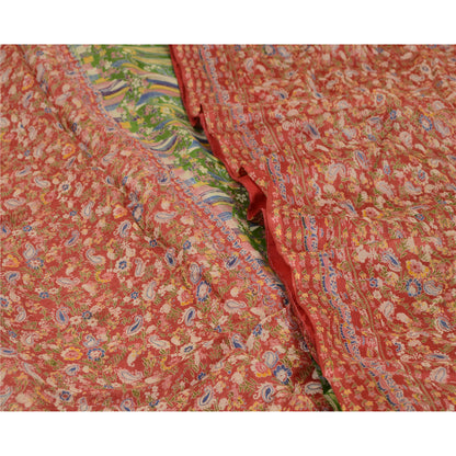 Sanskriti Vintage Sarees Indian Red & Green Blend Silk Printed Sari Craft Sustainable Fabric