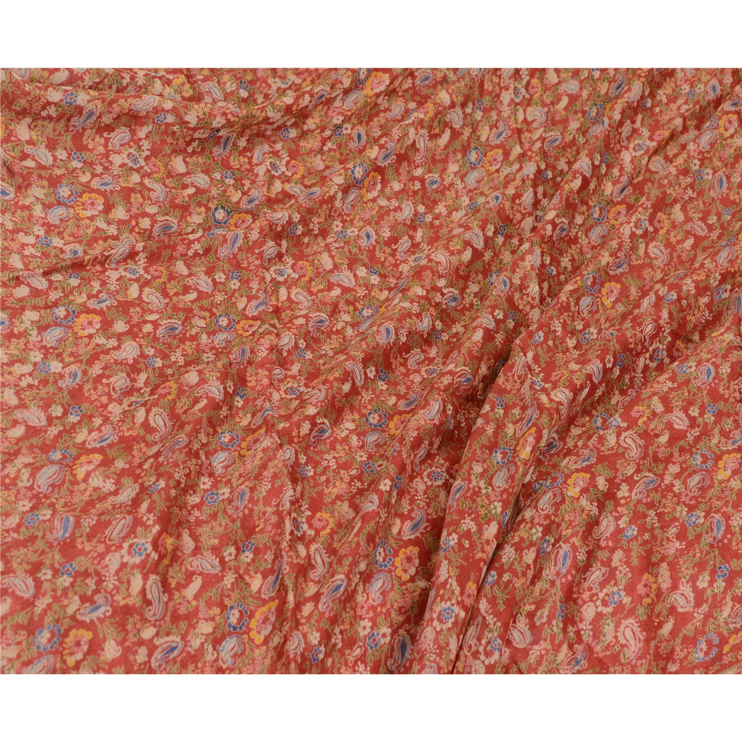 Sanskriti Vintage Sarees Indian Red & Green Blend Silk Printed Sari Craft Sustainable Fabric