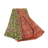 Sanskriti Vintage Sarees Indian Red & Green Blend Silk Printed Sari Craft Sustainable Fabric