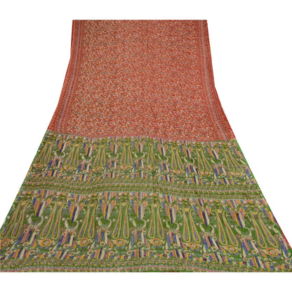 Sanskriti Vintage Sarees Indian Red & Green Blend Silk Printed Sari Craft Sustainable Fabric