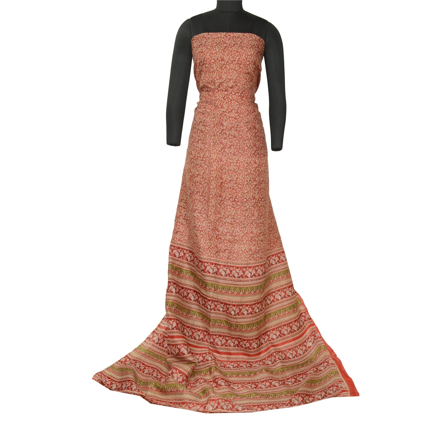 Sanskriti Vintage Sarees Red 100% Pure Silk Printed Sari Floral 5yd Craft Sustainable Fabric