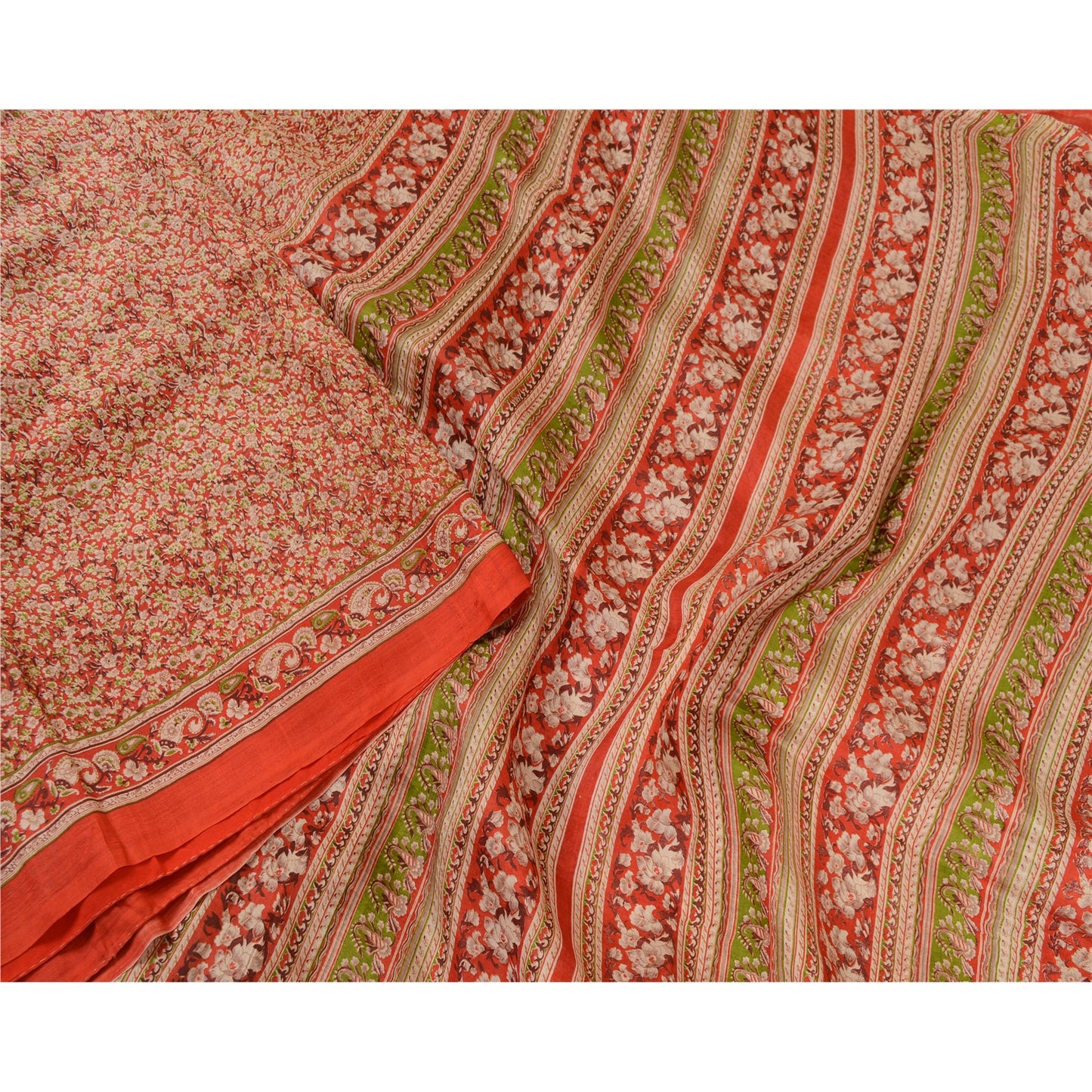 Sanskriti Vintage Sarees Red 100% Pure Silk Printed Sari Floral 5yd Craft Sustainable Fabric