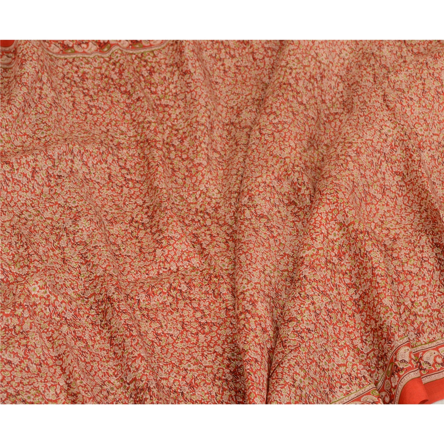 Sanskriti Vintage Sarees Red 100% Pure Silk Printed Sari Floral 5yd Craft Sustainable Fabric