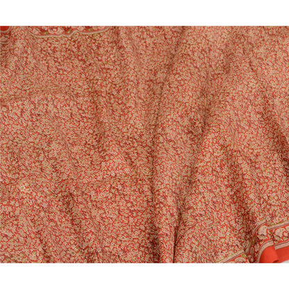 Sanskriti Vintage Sarees Red 100% Pure Silk Printed Sari Floral 5yd Craft Sustainable Fabric