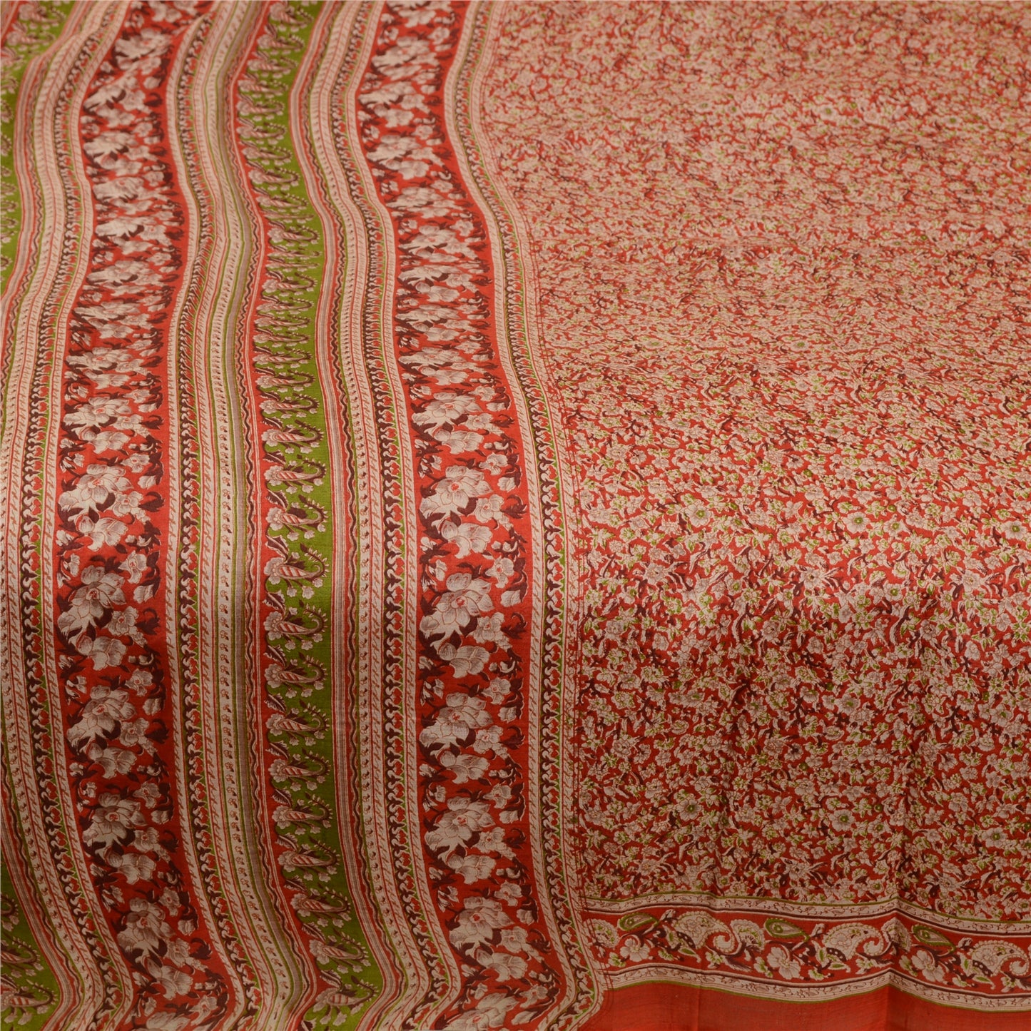 Sanskriti Vintage Sarees Red 100% Pure Silk Printed Sari Floral 5yd Craft Sustainable Fabric