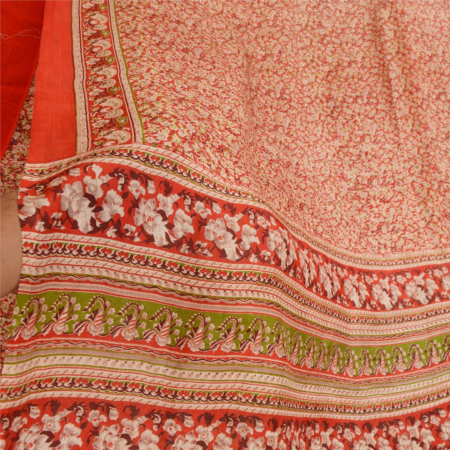 Sanskriti Vintage Sarees Red 100% Pure Silk Printed Sari Floral 5yd Craft Sustainable Fabric