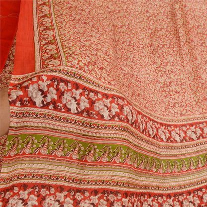 Sanskriti Vintage Sarees Red 100% Pure Silk Printed Sari Floral 5yd Craft Sustainable Fabric