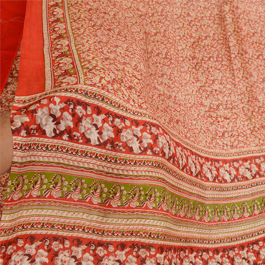Sanskriti Vintage Sarees Red 100% Pure Silk Printed Sari Floral 5yd Craft Sustainable Fabric