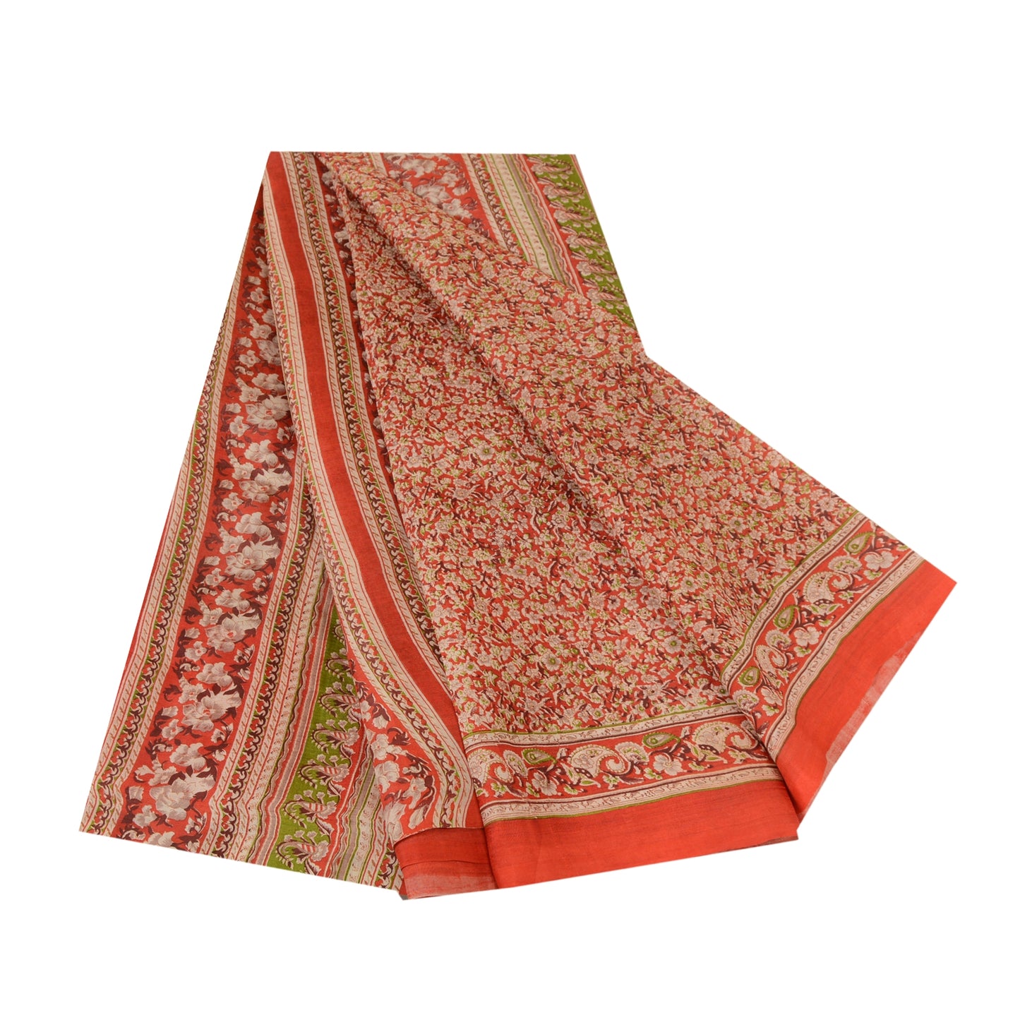 Sanskriti Vintage Sarees Red 100% Pure Silk Printed Sari Floral 5yd Craft Sustainable Fabric