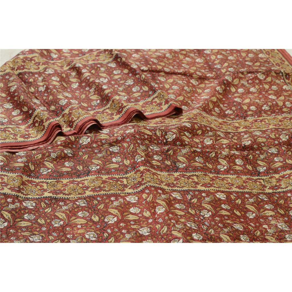 Sanskriti Vintage Sarees Dark Red Hand Block Printed Pure Silk Sari Craft Sustainable Fabric