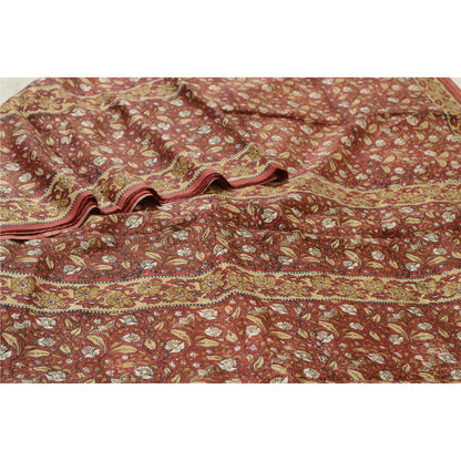 Sanskriti Vintage Sarees Dark Red Hand Block Printed Pure Silk Sari Craft Sustainable Fabric