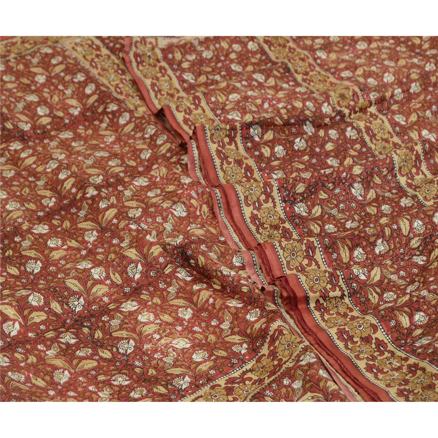 Sanskriti Vintage Sarees Dark Red Hand Block Printed Pure Silk Sari Craft Sustainable Fabric