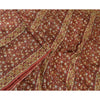 Sanskriti Vintage Sarees Dark Red Hand Block Printed Pure Silk Sari Craft Sustainable Fabric