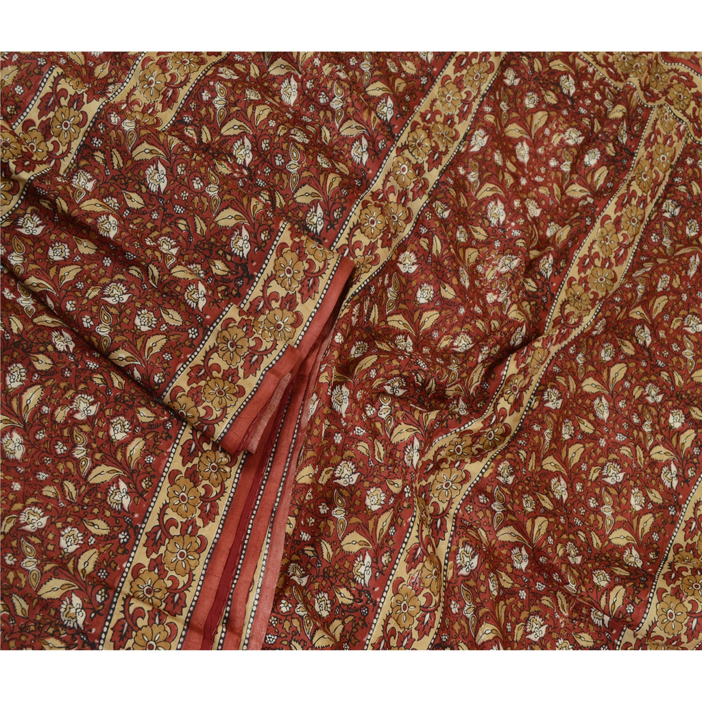 Sanskriti Vintage Sarees Dark Red Hand Block Printed Pure Silk Sari Craft Sustainable Fabric
