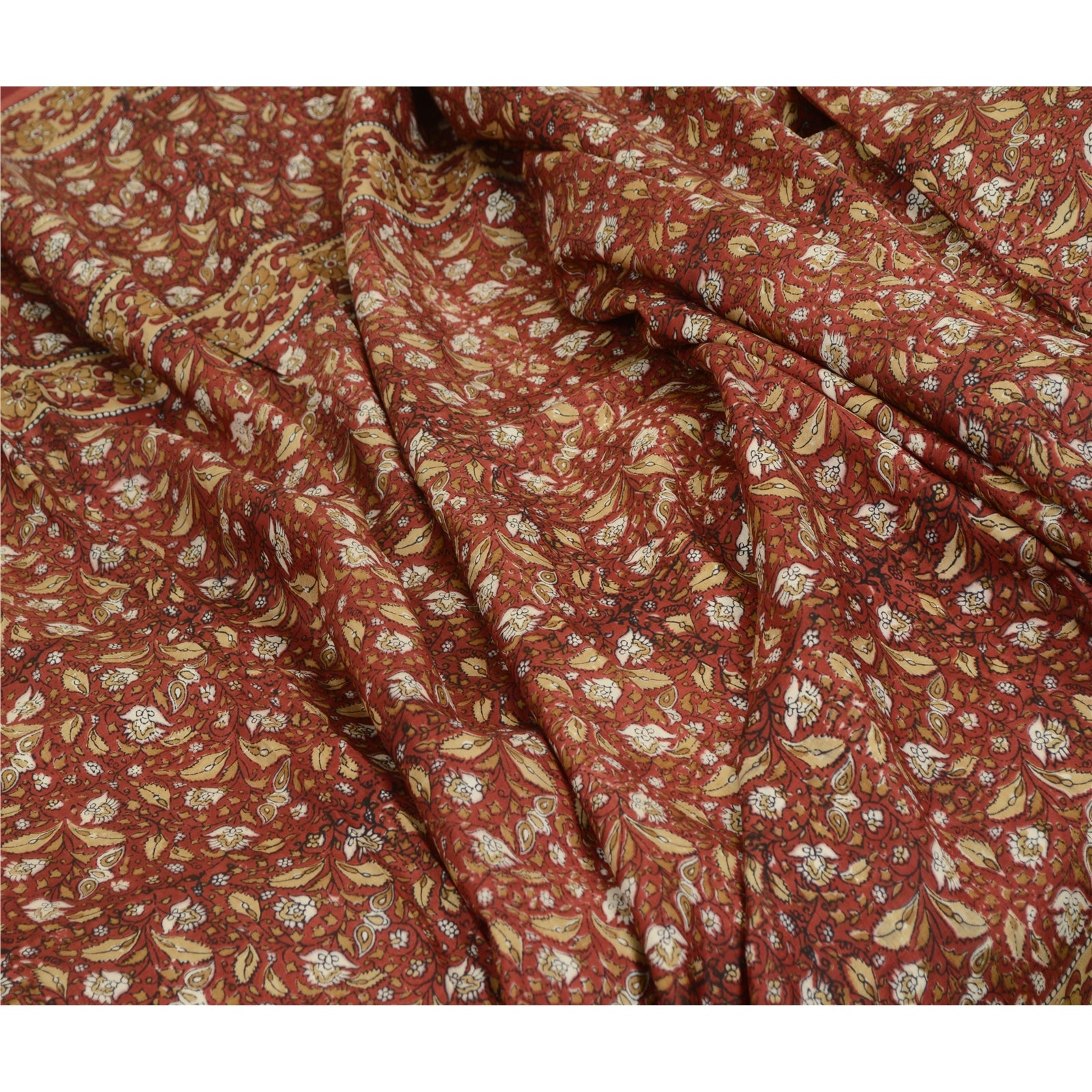 Sanskriti Vintage Sarees Dark Red Hand Block Printed Pure Silk Sari Craft Sustainable Fabric